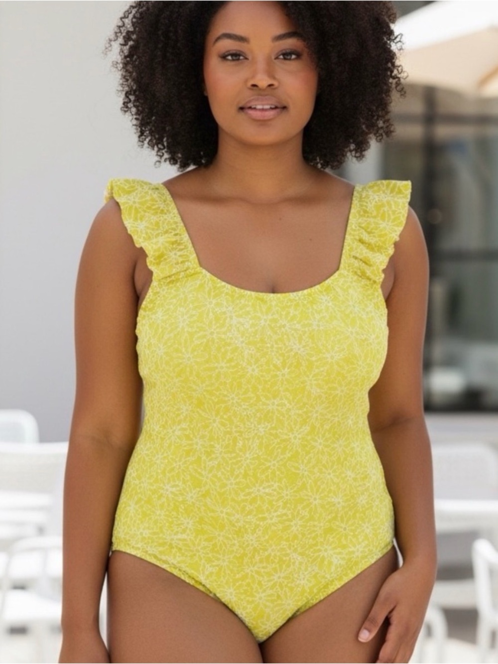 Yellow Floral Embossed One Piece Swimsuit XL